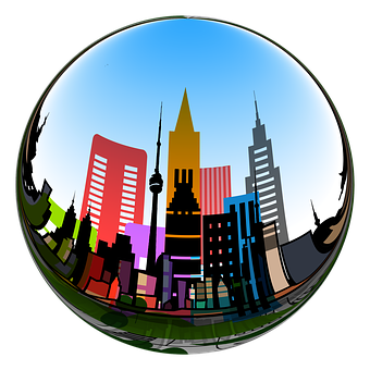 Colorful Cityscape Fisheye View PNG image