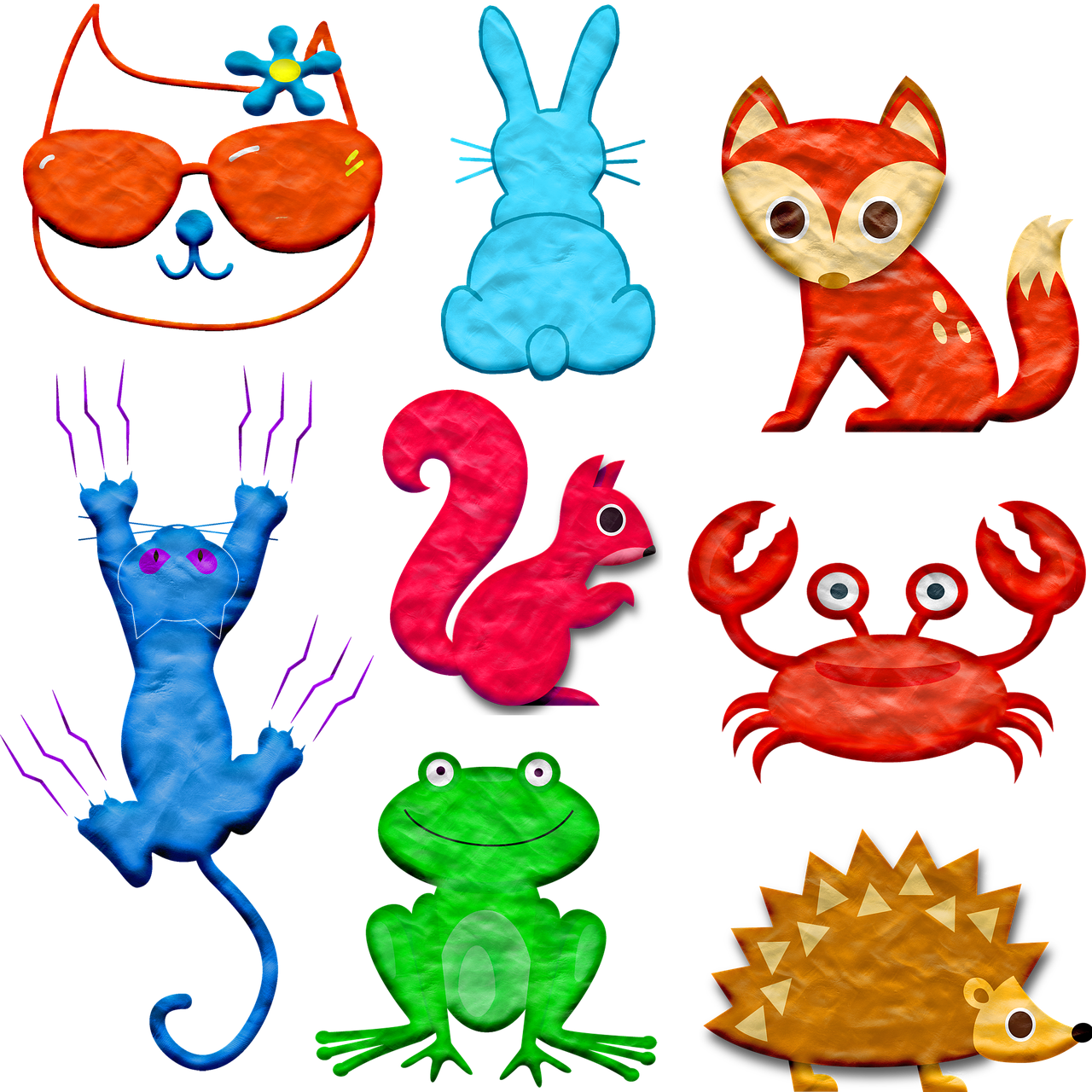 Colorful Clay Animal Collage PNG image