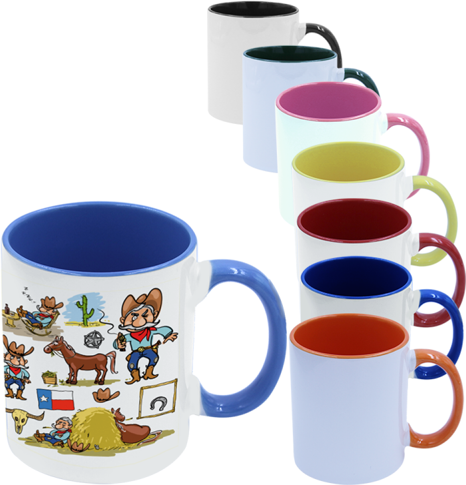 Colorful Coffee Mugs Collection PNG image