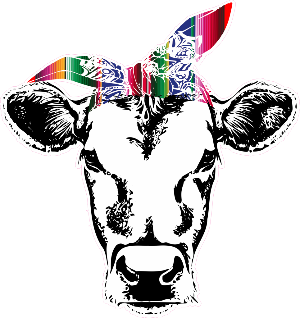 Colorful Cow Head Bandana Graphic PNG image