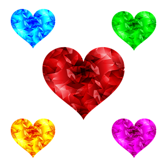 Colorful Crystal Hearts Array PNG image