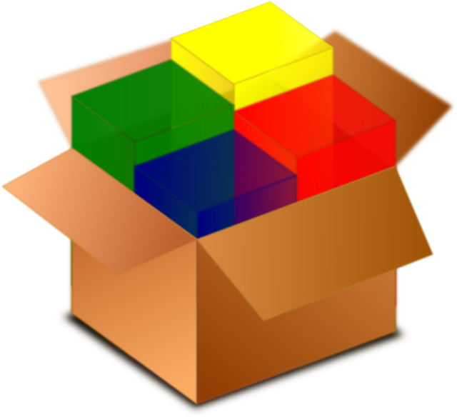 Colorful Cubesin Cardboard Box PNG image