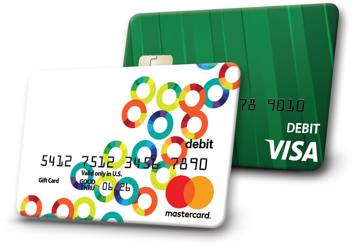 Colorful Debitand Gift Cards PNG image