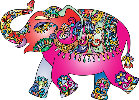 Colorful Decorative Elephant Art PNG image