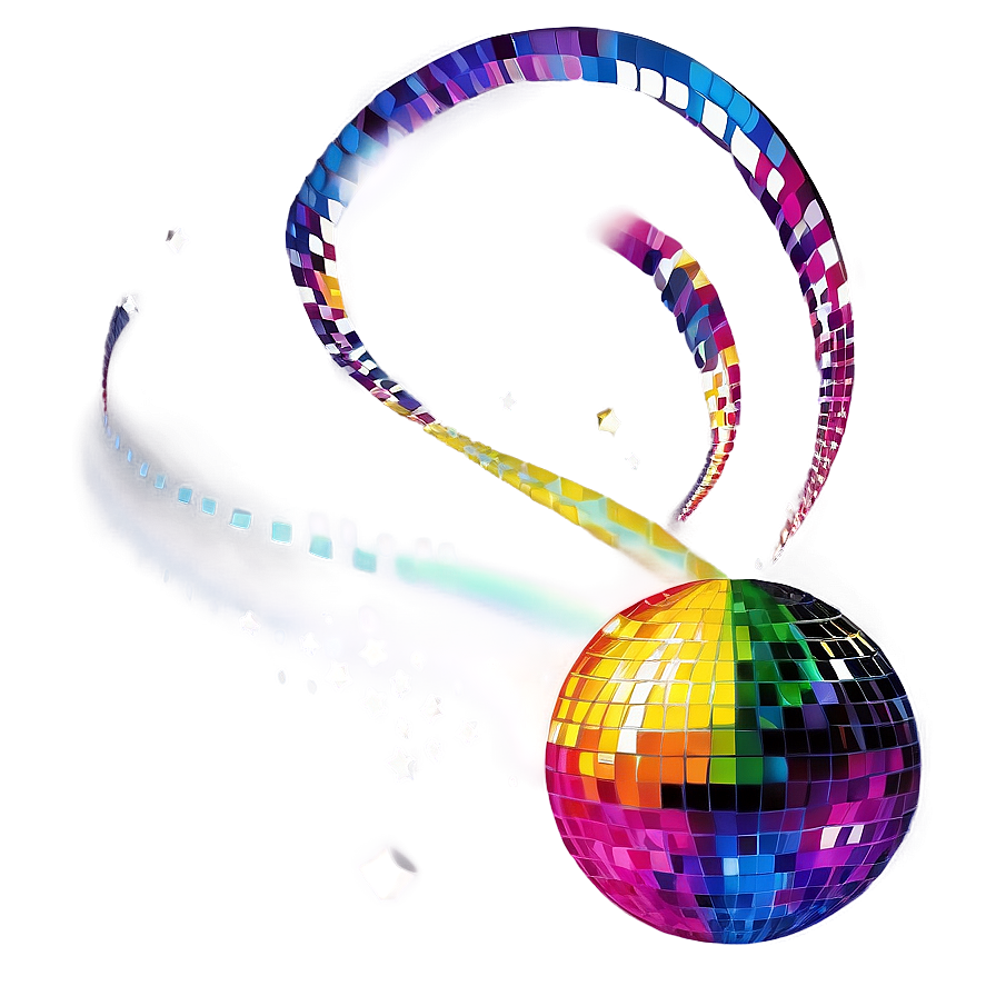 Colorful Disco Ballwith Ribbon Trail PNG image