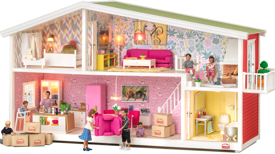 Colorful Dollhouse Interior Play Scene PNG image