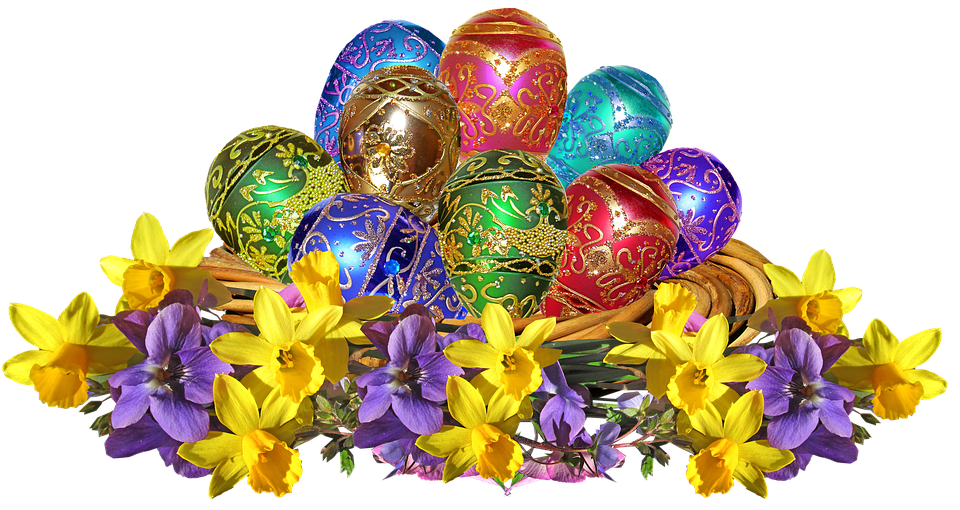 Colorful Easter Eggsand Spring Flowers PNG image