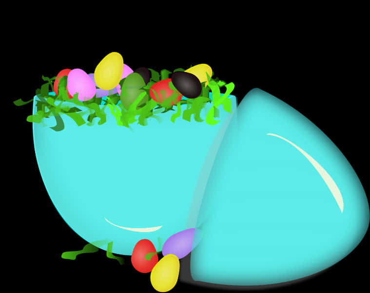 Colorful Easter Eggsin Blue Basket PNG image