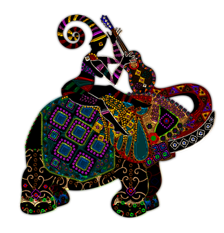 Colorful Elephantand Rider Artwork PNG image