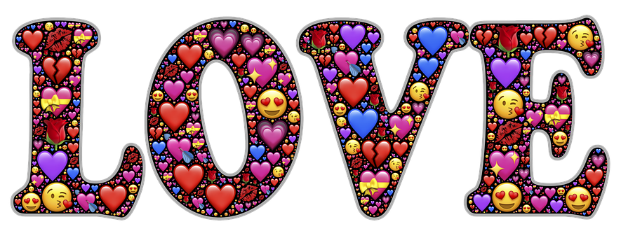 Colorful Emojis Love Text PNG image