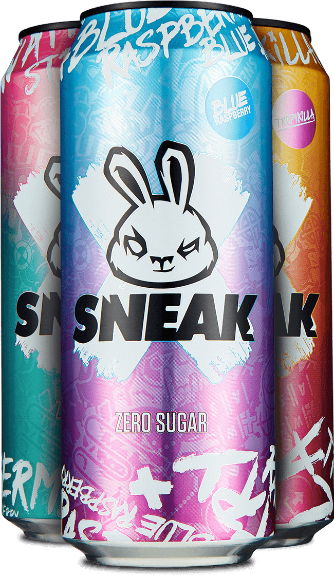 Colorful Energy Drink Cans Sneak Brand PNG image