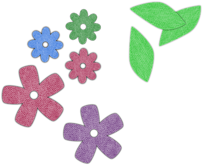 Colorful_ Felt_ Flowers_and_ Leaves PNG image