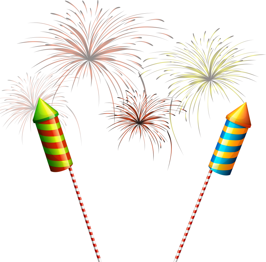 Colorful Fireworksand Rockets Illustration PNG image