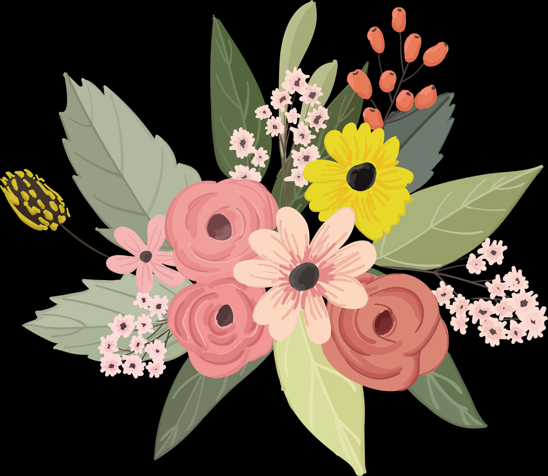 Colorful Floral Arrangement Watercolor PNG image