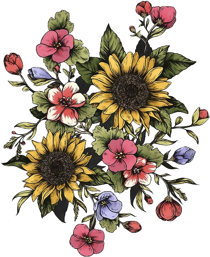 Colorful Floral Bouquet Tattoo Design PNG image