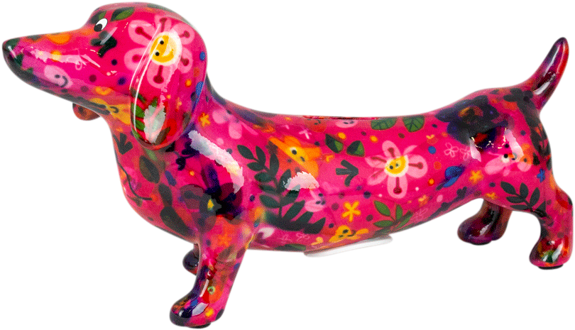 Colorful Floral Dachshund Figurine PNG image