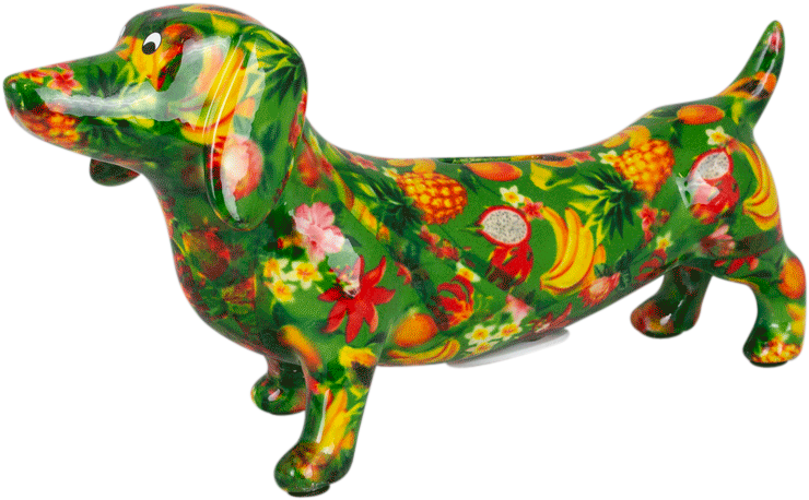 Colorful Floral Dachshund Figurine PNG image