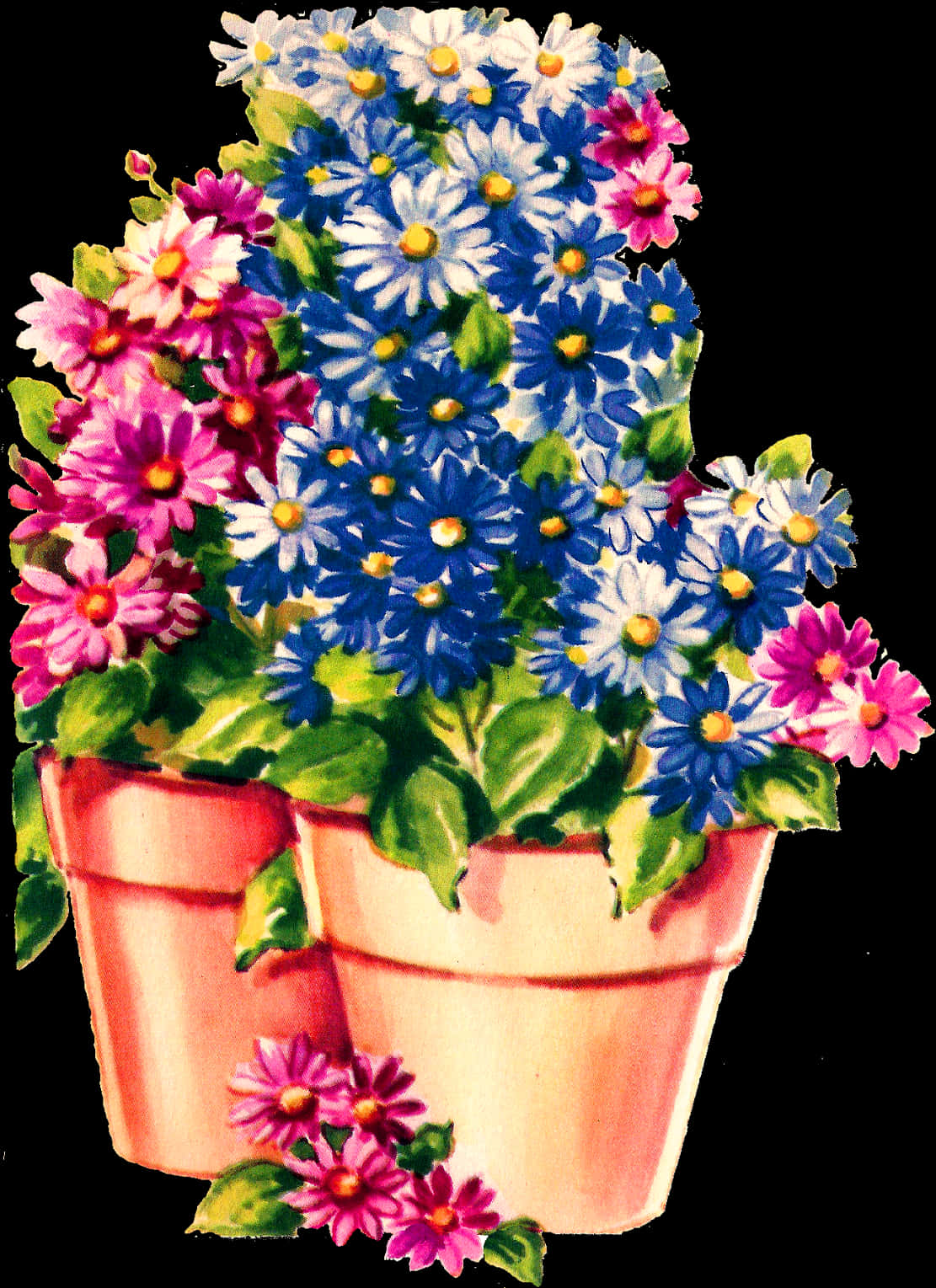 Colorful Floral Displayin Clay Pot PNG image