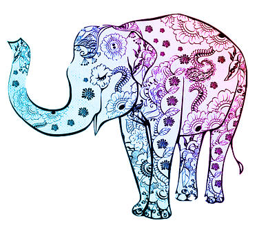 Colorful Floral Pattern Elephant PNG image