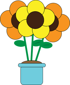 Colorful Flower Pot Cartoon Illustration PNG image