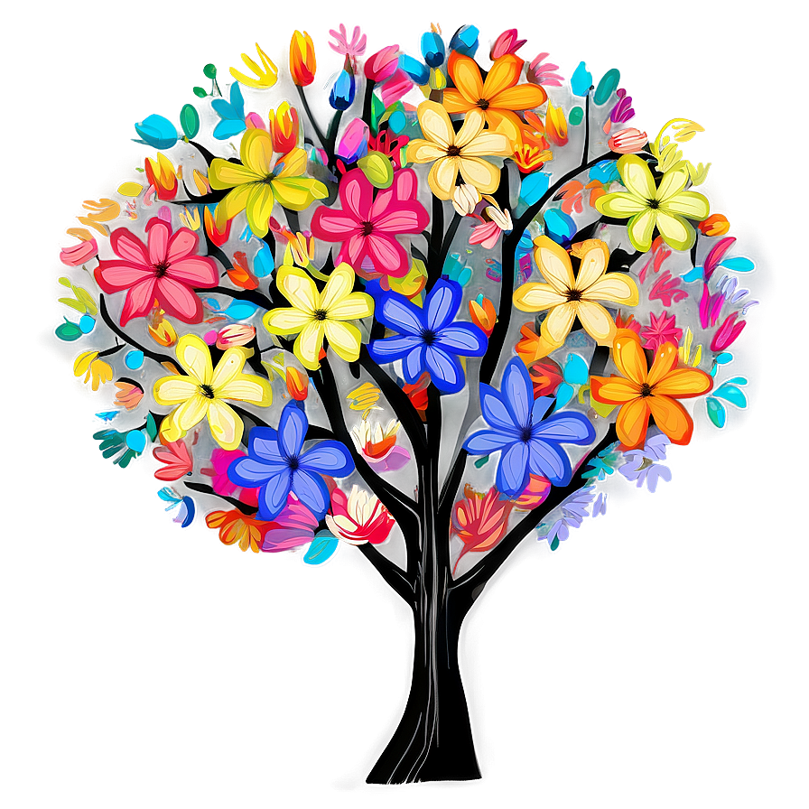 Colorful Flower Tree Drawing Png Tvn PNG image