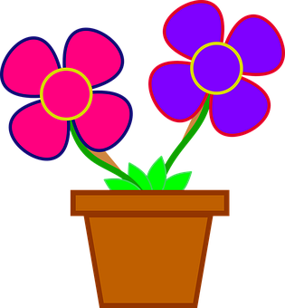 Colorful Flowersin Pot Vector Illustration PNG image