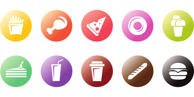 Colorful Food Icons Set PNG image