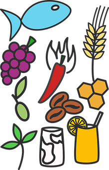 Colorful Foodand Drink Icons PNG image