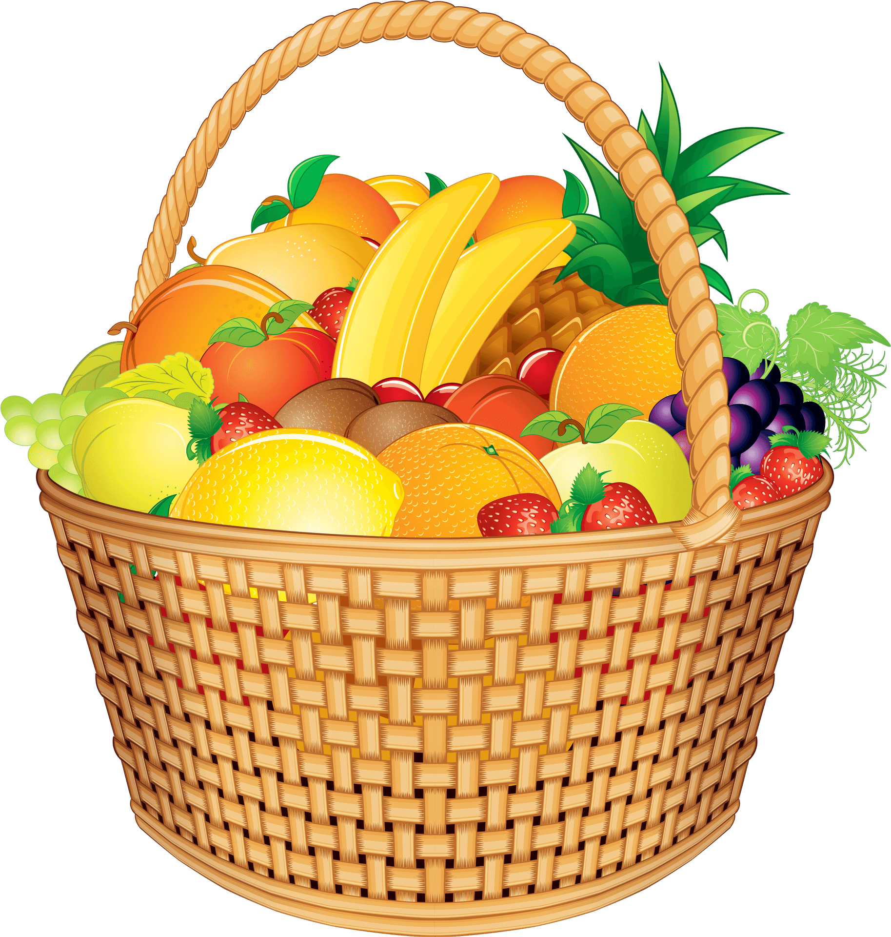 Colorful Fruit Basket Illustration PNG image