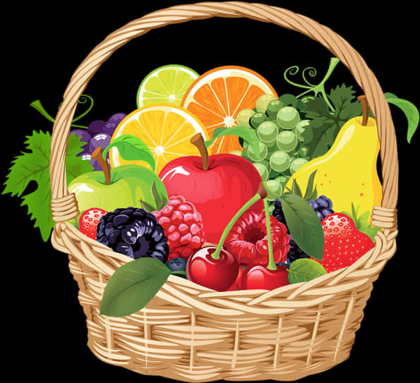 Colorful Fruit Basket Illustration PNG image