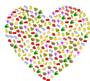 Colorful Fruit Heart Pattern PNG image