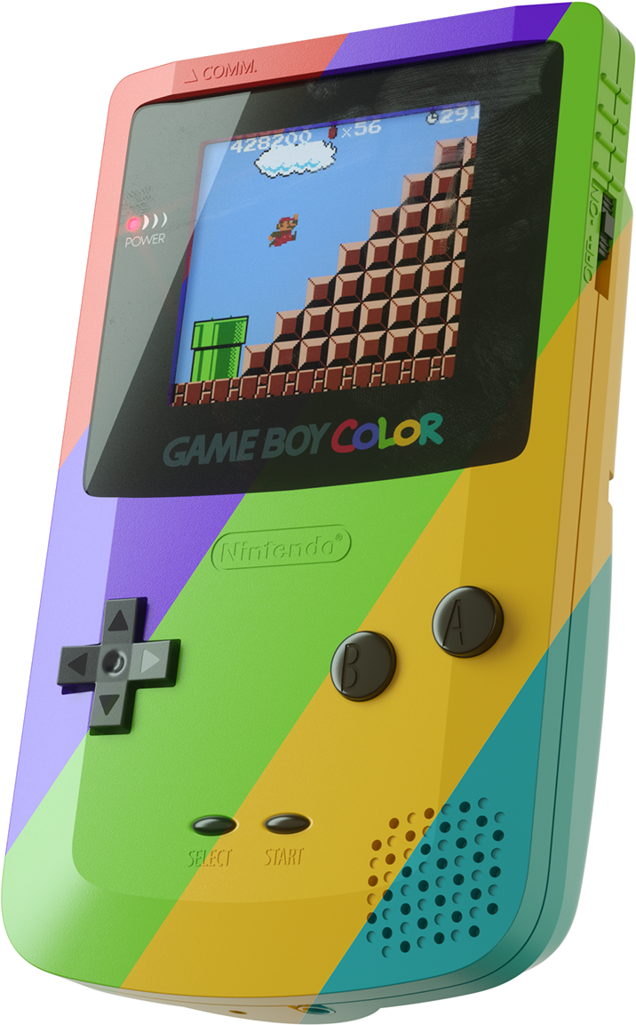 Colorful Game Boy Color Playing Mario PNG image