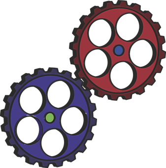 Colorful Gears Interlocking PNG image