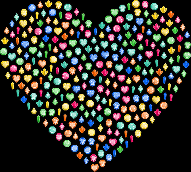 Colorful Gemstone Heart Pattern PNG image