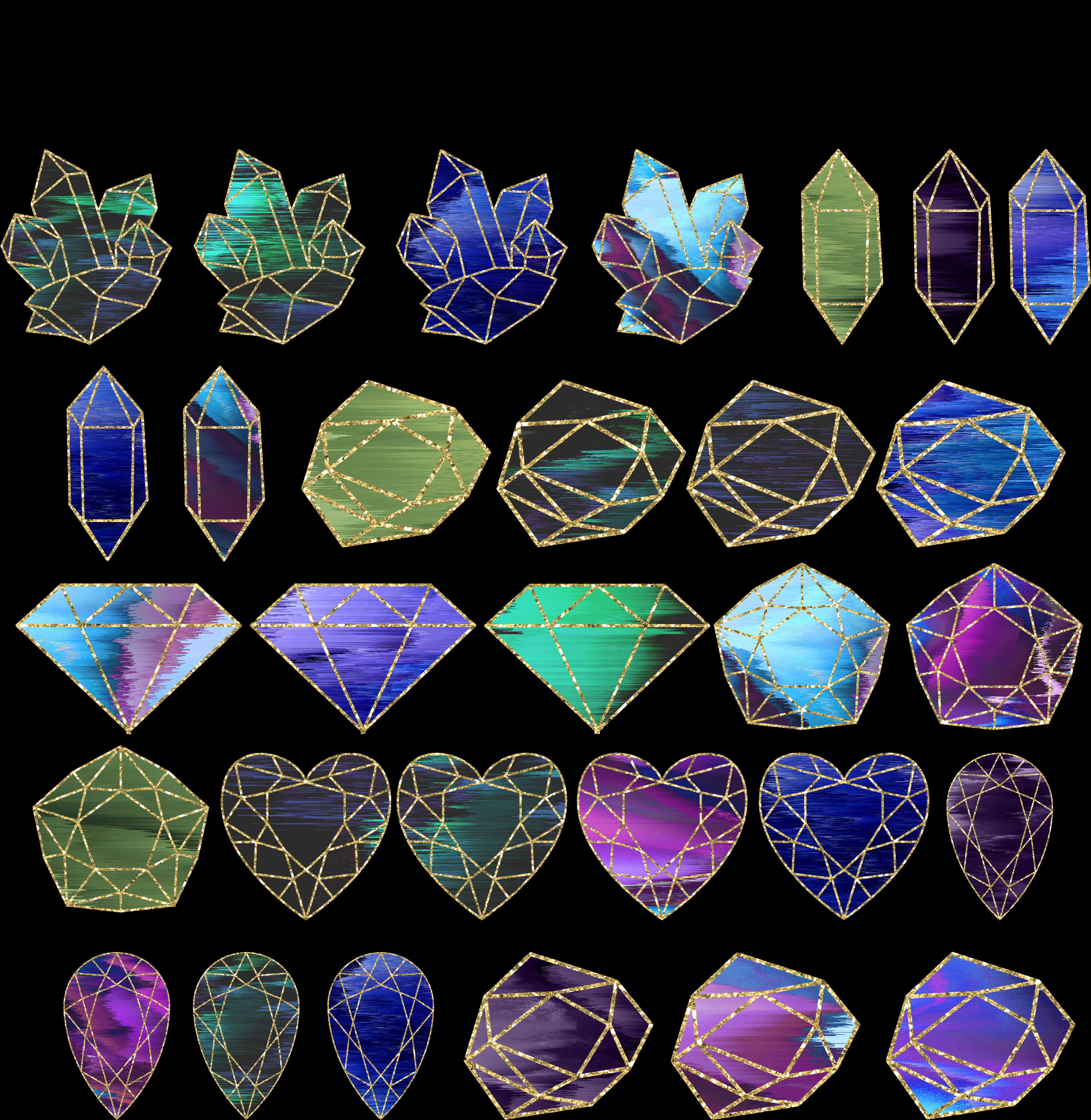 Colorful_ Geometric_ Crystals_ Collection PNG image