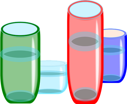 Colorful Glasses With Water Levels PNG image