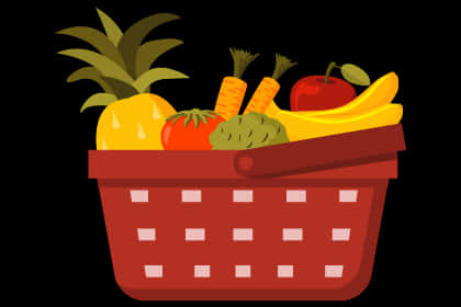 Colorful Grocery Basket Fruits Vegetables PNG image