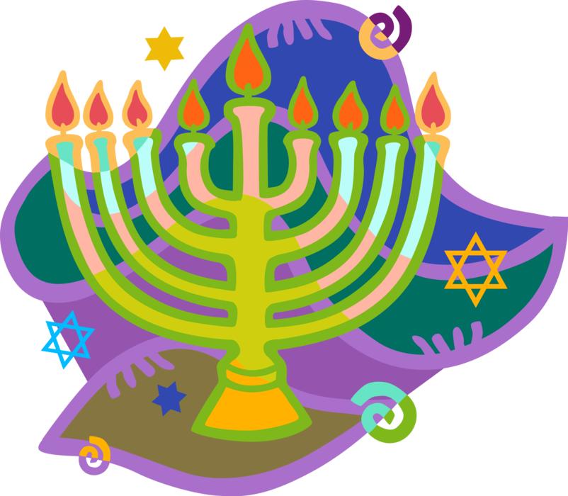 Colorful Hanukkah Menorahand Dreidels PNG image