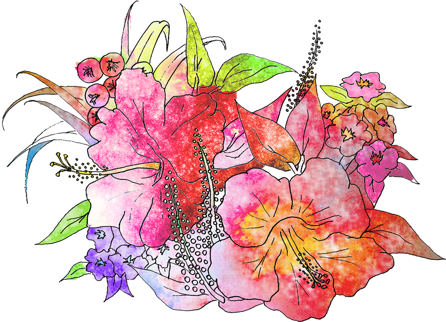 Colorful Hawaiian Floral Artwork PNG image