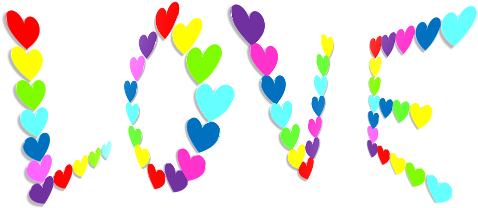 Colorful Hearts Forming Love Word PNG image