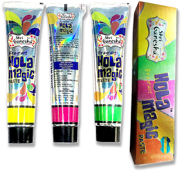 Colorful Hola Magic Paste Tubesand Box PNG image