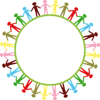 Colorful Human Chain Around Black Circle PNG image