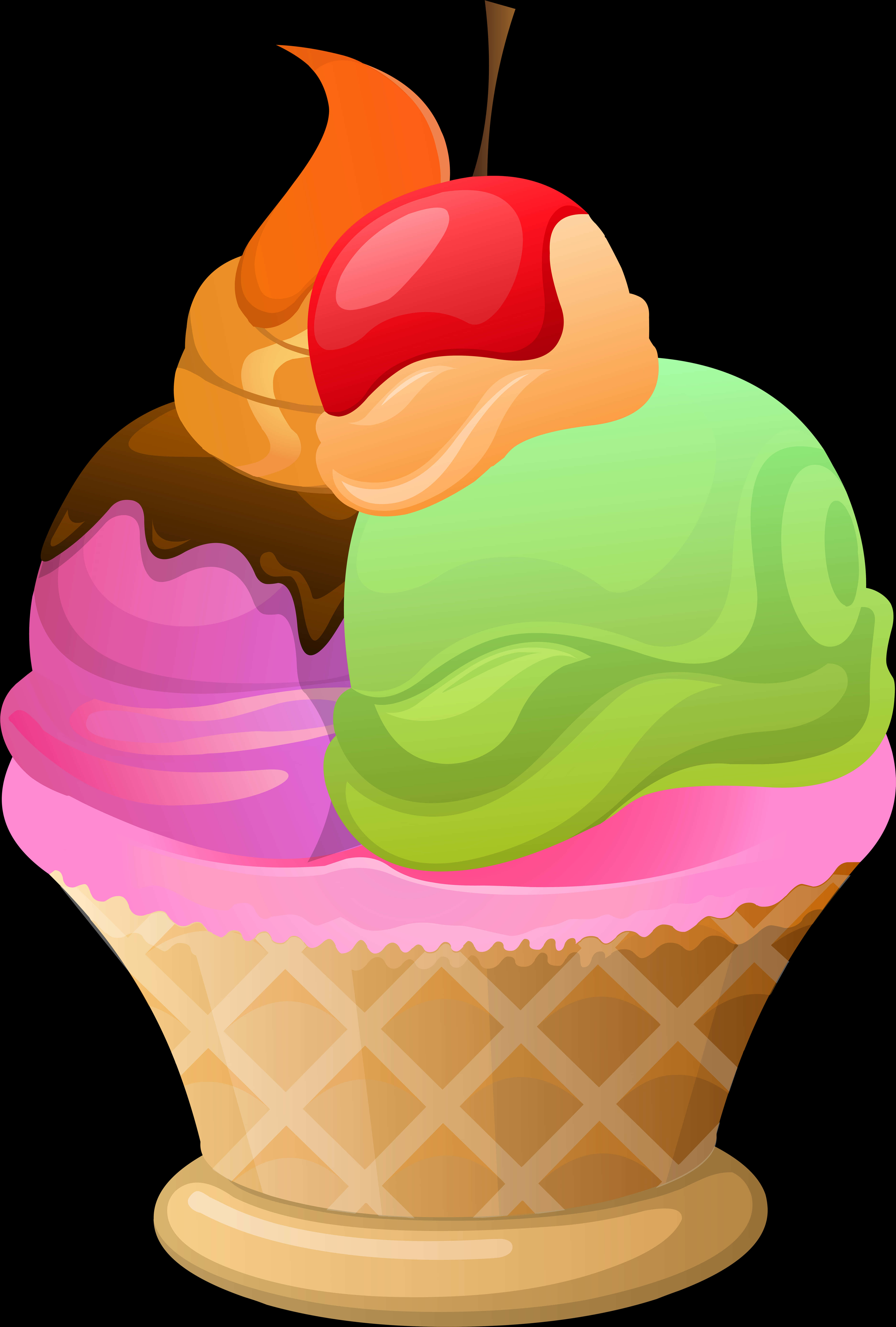 Colorful Ice Cream Cone Clipart PNG image