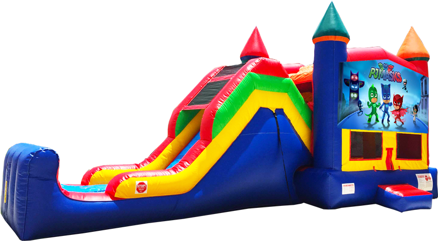 Colorful Inflatable Bounce Housewith Slide PNG image