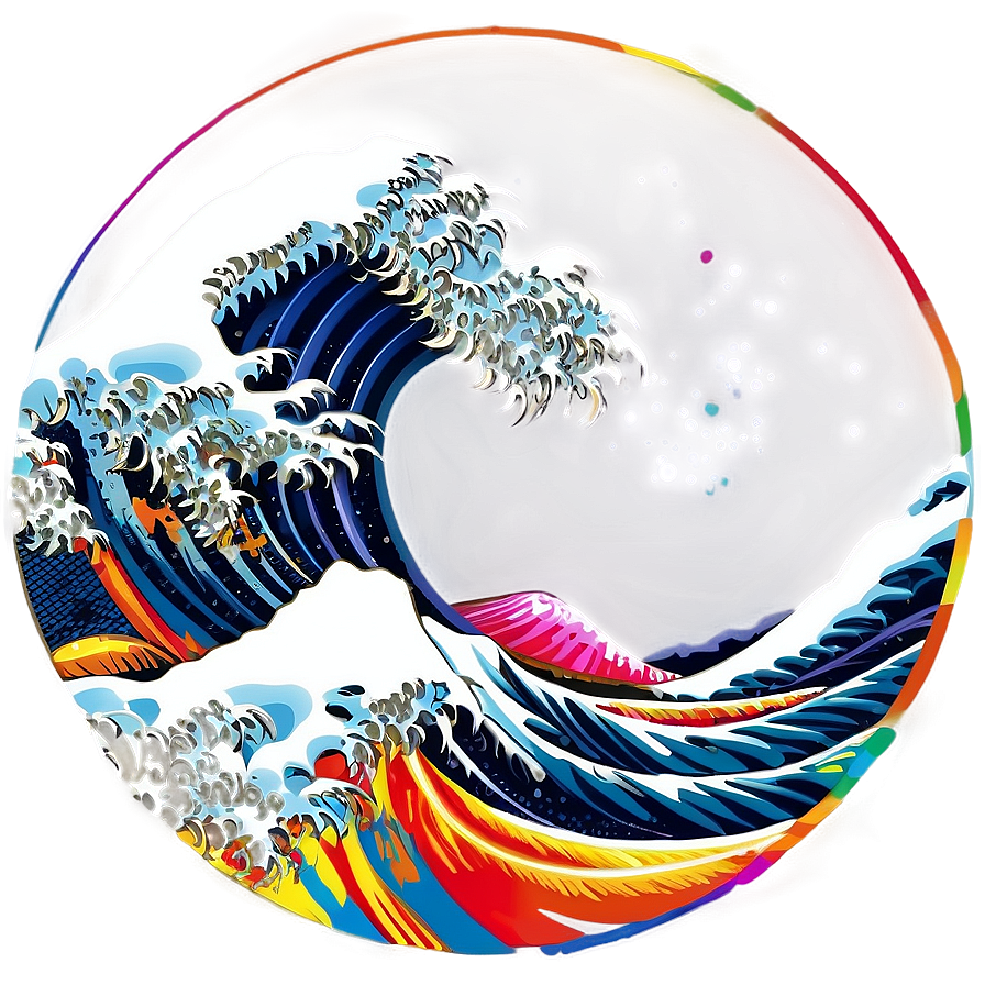 Colorful Japanese Wave Art Png Vnm PNG image