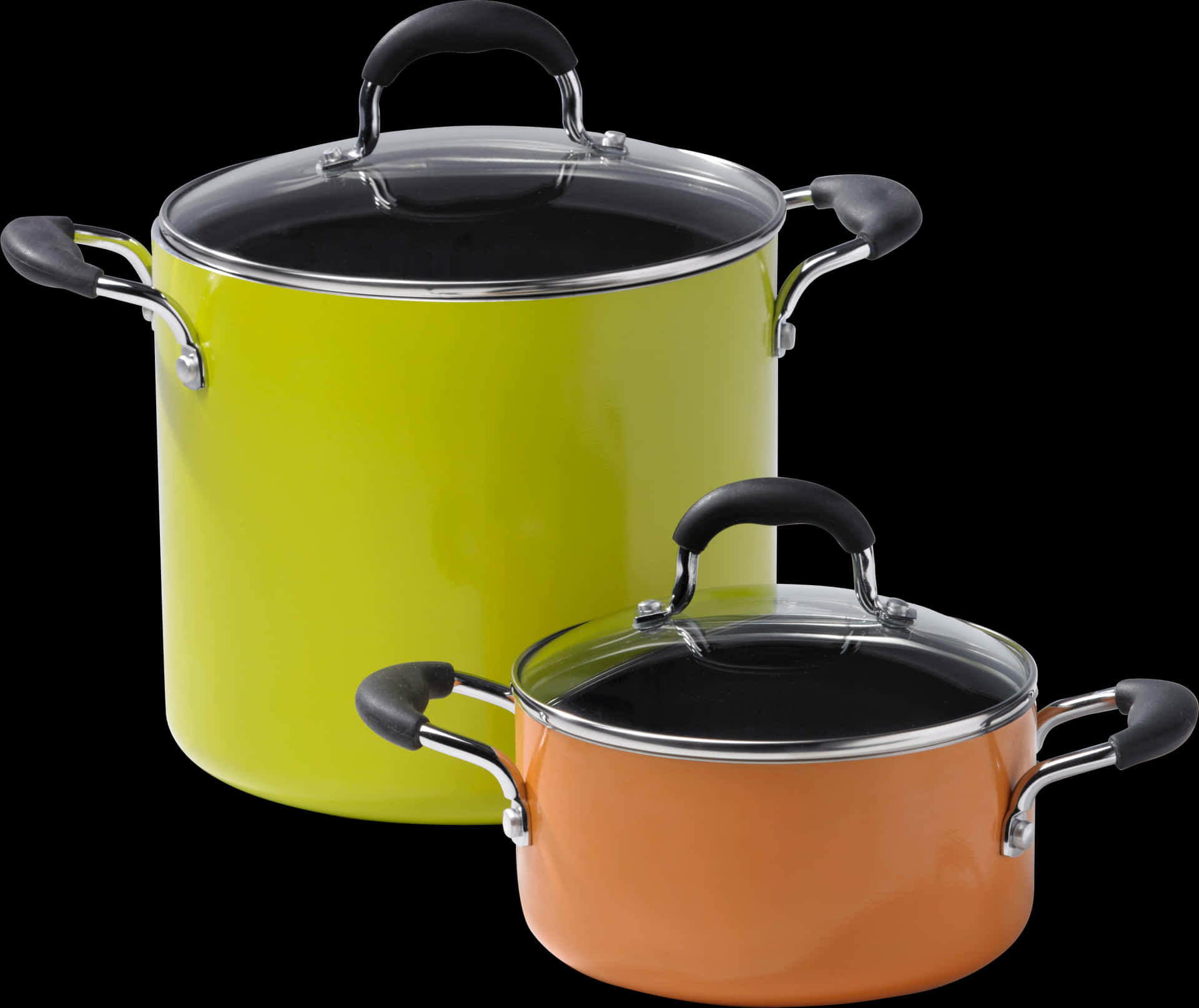 Colorful Kitchen Pots Black Background PNG image