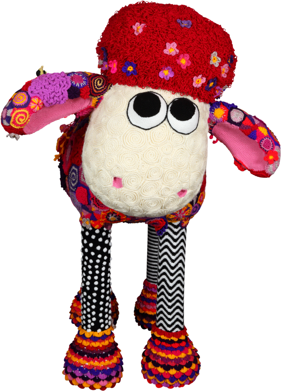 Colorful Knitted Shaunthe Sheep Figure PNG image