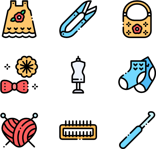 Colorful Knitting Icons Set PNG image