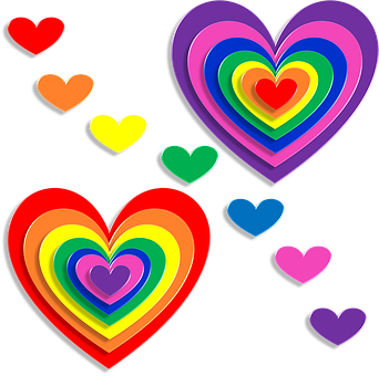 Colorful Layered Hearts Black Background PNG image