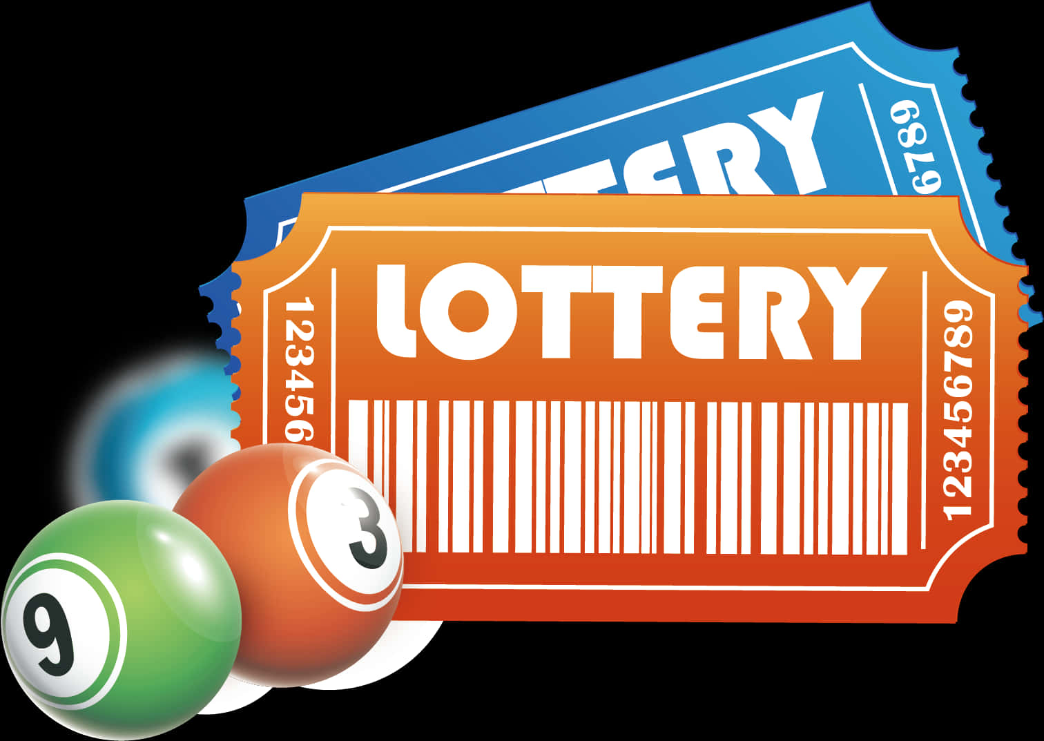 Colorful Lottery Ticketand Balls PNG image